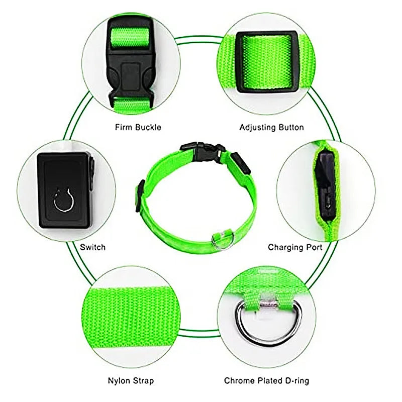 Adjustable Flashing Rechargea Luminous Collar Night Anti-Lost Dog